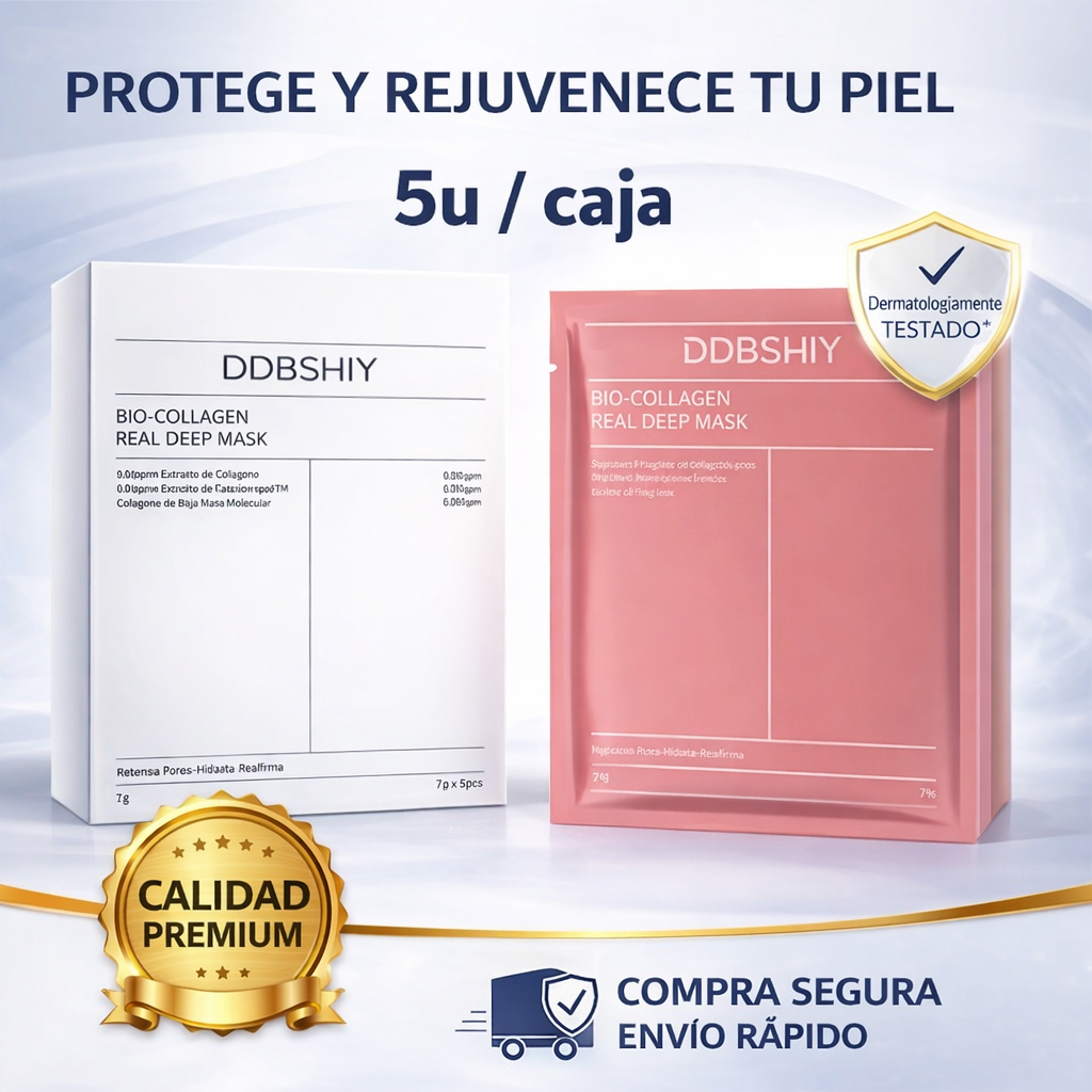 Mascarilla Facial Bio-Colágeno Reafirmante – Hidratación Profunda | 5 Unidades